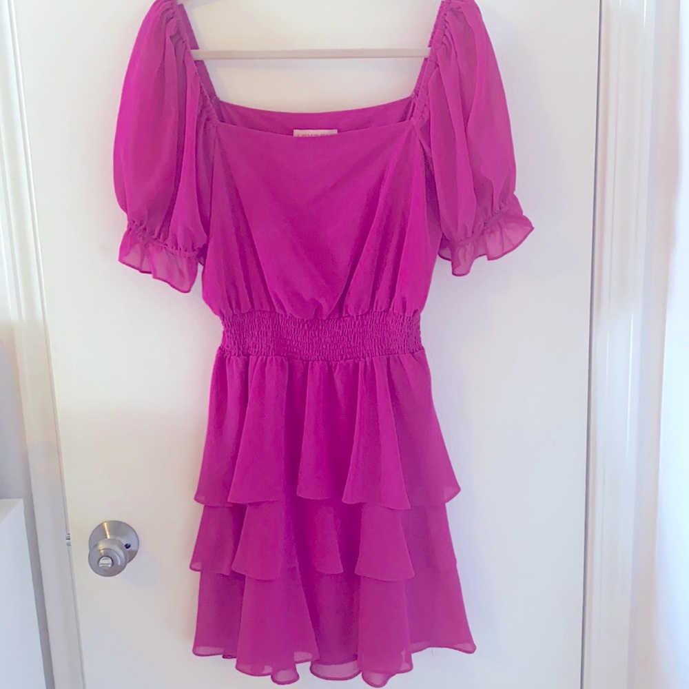 Leyden L Hot Pink Ruffle Dress